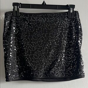 Black Sequin Floral Mini Skirt